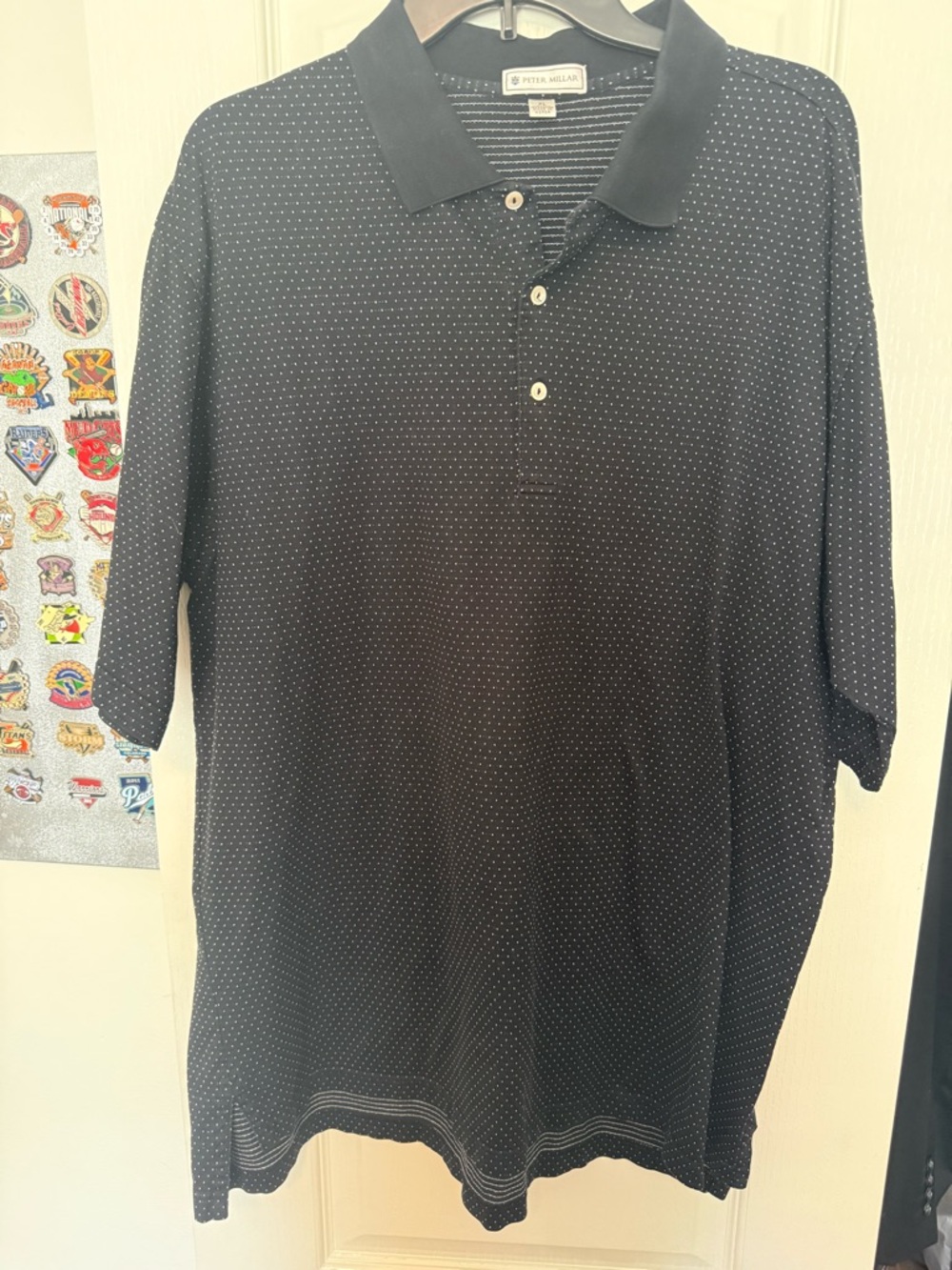 Peter Millar Black Polo with White Microdot Pattern